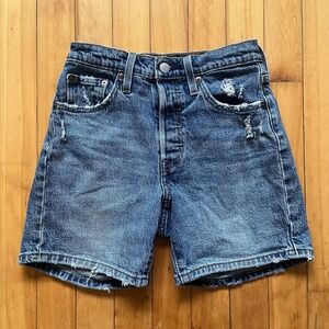 Vtg Sz 26 Levi Strauss 501 Cutoff Denim Shorts Distressed Blue Button Fly Women